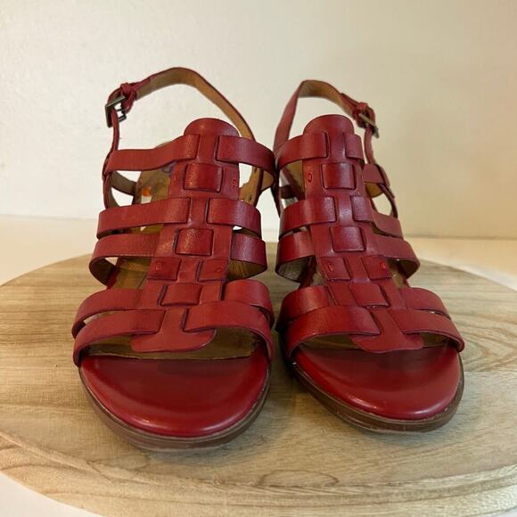 Indigo By Clarks Red Genuine Leather Weaved Woven Open Toe Sandals Size 11 - Picture 2 of 14